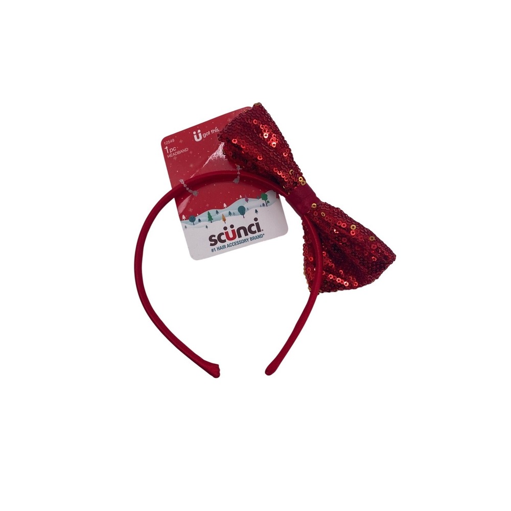 Scunci Red Sequin Bow Headband Girls‎ OS Red Holiday Christmas Party Sparkle